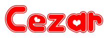 The image displays the word Cezar written in a stylized red font with hearts inside the letters.