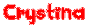 The image is a clipart featuring the word Crystina written in a stylized font with a heart shape replacing inserted into the center of each letter. The color scheme of the text and hearts is red with a light outline.