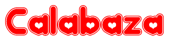 The image displays the word Calabaza written in a stylized red font with hearts inside the letters.