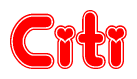 The image displays the word Citi written in a stylized red font with hearts inside the letters.