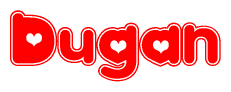 The image displays the word Dugan written in a stylized red font with hearts inside the letters.
