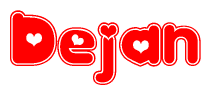 The image displays the word Dejan written in a stylized red font with hearts inside the letters.