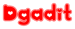 The image is a clipart featuring the word Dgadit written in a stylized font with a heart shape replacing inserted into the center of each letter. The color scheme of the text and hearts is red with a light outline.