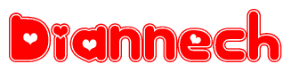 The image is a clipart featuring the word Diannech written in a stylized font with a heart shape replacing inserted into the center of each letter. The color scheme of the text and hearts is red with a light outline.