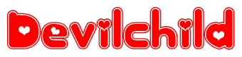 The image displays the word Devilchild written in a stylized red font with hearts inside the letters.