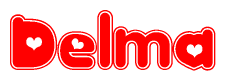 The image displays the word Delma written in a stylized red font with hearts inside the letters.