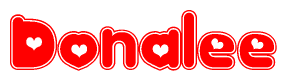 The image is a clipart featuring the word Donalee written in a stylized font with a heart shape replacing inserted into the center of each letter. The color scheme of the text and hearts is red with a light outline.