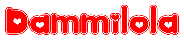 The image displays the word Dammilola written in a stylized red font with hearts inside the letters.