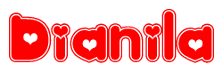 The image displays the word Dianila written in a stylized red font with hearts inside the letters.