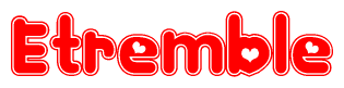The image is a clipart featuring the word Etremble written in a stylized font with a heart shape replacing inserted into the center of each letter. The color scheme of the text and hearts is red with a light outline.