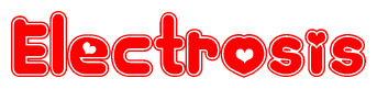 The image is a clipart featuring the word Electrosis written in a stylized font with a heart shape replacing inserted into the center of each letter. The color scheme of the text and hearts is red with a light outline.