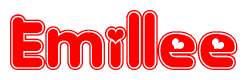 The image is a clipart featuring the word Emillee written in a stylized font with a heart shape replacing inserted into the center of each letter. The color scheme of the text and hearts is red with a light outline.