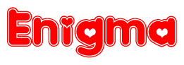 The image displays the word Enigma written in a stylized red font with hearts inside the letters.
