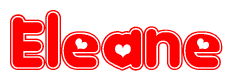 The image is a red and white graphic with the word Eleane written in a decorative script. Each letter in  is contained within its own outlined bubble-like shape. Inside each letter, there is a white heart symbol.