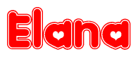The image displays the word Elana written in a stylized red font with hearts inside the letters.