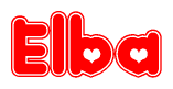 The image displays the word Elba written in a stylized red font with hearts inside the letters.