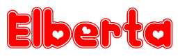 The image displays the word Elberta written in a stylized red font with hearts inside the letters.