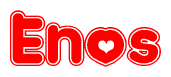 The image displays the word Enos written in a stylized red font with hearts inside the letters.