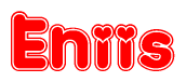 The image displays the word Eniis written in a stylized red font with hearts inside the letters.