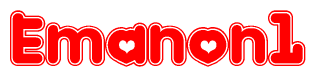 The image is a clipart featuring the word Emanon1 written in a stylized font with a heart shape replacing inserted into the center of each letter. The color scheme of the text and hearts is red with a light outline.