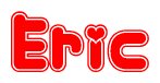   The image is a red and white graphic with the word Eric written in a decorative script. Each letter in  is contained within its own outlined bubble-like shape. Inside each letter, there is a white heart symbol. 