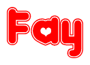 The image is a clipart featuring the word Fay written in a stylized font with a heart shape replacing inserted into the center of each letter. The color scheme of the text and hearts is red with a light outline.