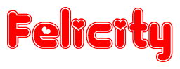 The image is a clipart featuring the word Felicity written in a stylized font with a heart shape replacing inserted into the center of each letter. The color scheme of the text and hearts is red with a light outline.