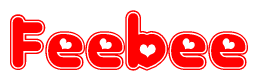 The image is a clipart featuring the word Feebee written in a stylized font with a heart shape replacing inserted into the center of each letter. The color scheme of the text and hearts is red with a light outline.