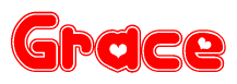 The image is a clipart featuring the word Grace written in a stylized font with a heart shape replacing inserted into the center of each letter. The color scheme of the text and hearts is red with a light outline.