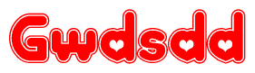 The image displays the word Gwdsdd written in a stylized red font with hearts inside the letters.