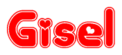 The image displays the word Gisel written in a stylized red font with hearts inside the letters.