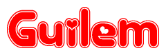 The image is a clipart featuring the word Guilem written in a stylized font with a heart shape replacing inserted into the center of each letter. The color scheme of the text and hearts is red with a light outline.