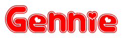 The image displays the word Gennie written in a stylized red font with hearts inside the letters.