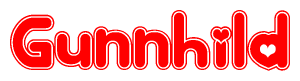 The image displays the word Gunnhild written in a stylized red font with hearts inside the letters.