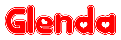 The image displays the word Glenda written in a stylized red font with hearts inside the letters.