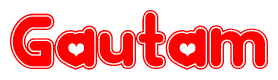 The image is a clipart featuring the word Gautam written in a stylized font with a heart shape replacing inserted into the center of each letter. The color scheme of the text and hearts is red with a light outline.