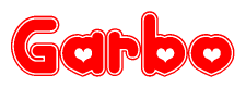The image displays the word Garbo written in a stylized red font with hearts inside the letters.