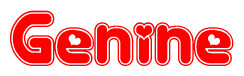The image is a clipart featuring the word Genine written in a stylized font with a heart shape replacing inserted into the center of each letter. The color scheme of the text and hearts is red with a light outline.