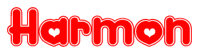 The image displays the word Harmon written in a stylized red font with hearts inside the letters.
