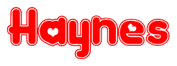 The image is a clipart featuring the word Haynes written in a stylized font with a heart shape replacing inserted into the center of each letter. The color scheme of the text and hearts is red with a light outline.