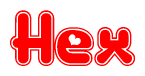The image displays the word Hex written in a stylized red font with hearts inside the letters.