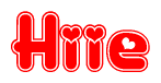 The image is a clipart featuring the word Hiie written in a stylized font with a heart shape replacing inserted into the center of each letter. The color scheme of the text and hearts is red with a light outline.