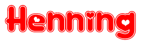 The image is a clipart featuring the word Henning written in a stylized font with a heart shape replacing inserted into the center of each letter. The color scheme of the text and hearts is red with a light outline.