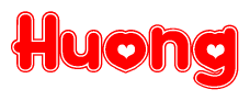 The image is a clipart featuring the word Huong written in a stylized font with a heart shape replacing inserted into the center of each letter. The color scheme of the text and hearts is red with a light outline.