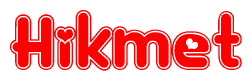 The image is a clipart featuring the word Hikmet written in a stylized font with a heart shape replacing inserted into the center of each letter. The color scheme of the text and hearts is red with a light outline.