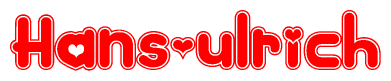 The image is a clipart featuring the word Hans-ulrich written in a stylized font with a heart shape replacing inserted into the center of each letter. The color scheme of the text and hearts is red with a light outline.