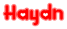 The image is a clipart featuring the word Haydn written in a stylized font with a heart shape replacing inserted into the center of each letter. The color scheme of the text and hearts is red with a light outline.