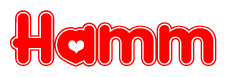 The image is a clipart featuring the word Hamm written in a stylized font with a heart shape replacing inserted into the center of each letter. The color scheme of the text and hearts is red with a light outline.