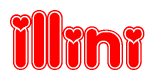 The image displays the word Illini written in a stylized red font with hearts inside the letters.