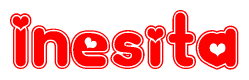 The image is a clipart featuring the word Inesita written in a stylized font with a heart shape replacing inserted into the center of each letter. The color scheme of the text and hearts is red with a light outline.